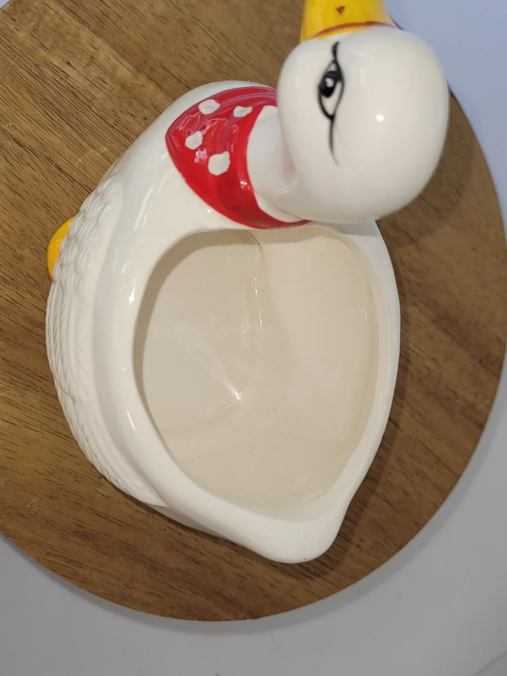 White Ceramic Vintage Duck Planter with Red Bandana